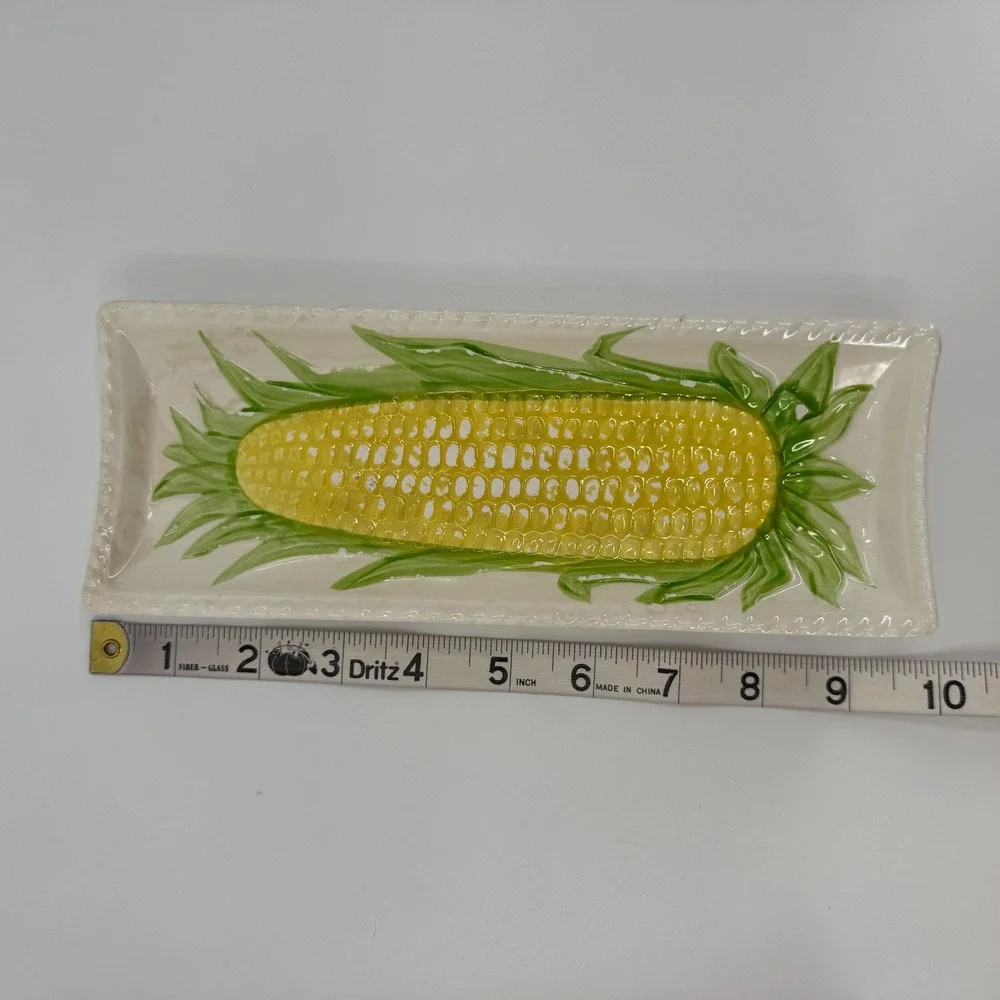 Vtg 1960s Corn Cob Relish Trays SET 4 Majolica Ceramic Vegetable Serving Dishes